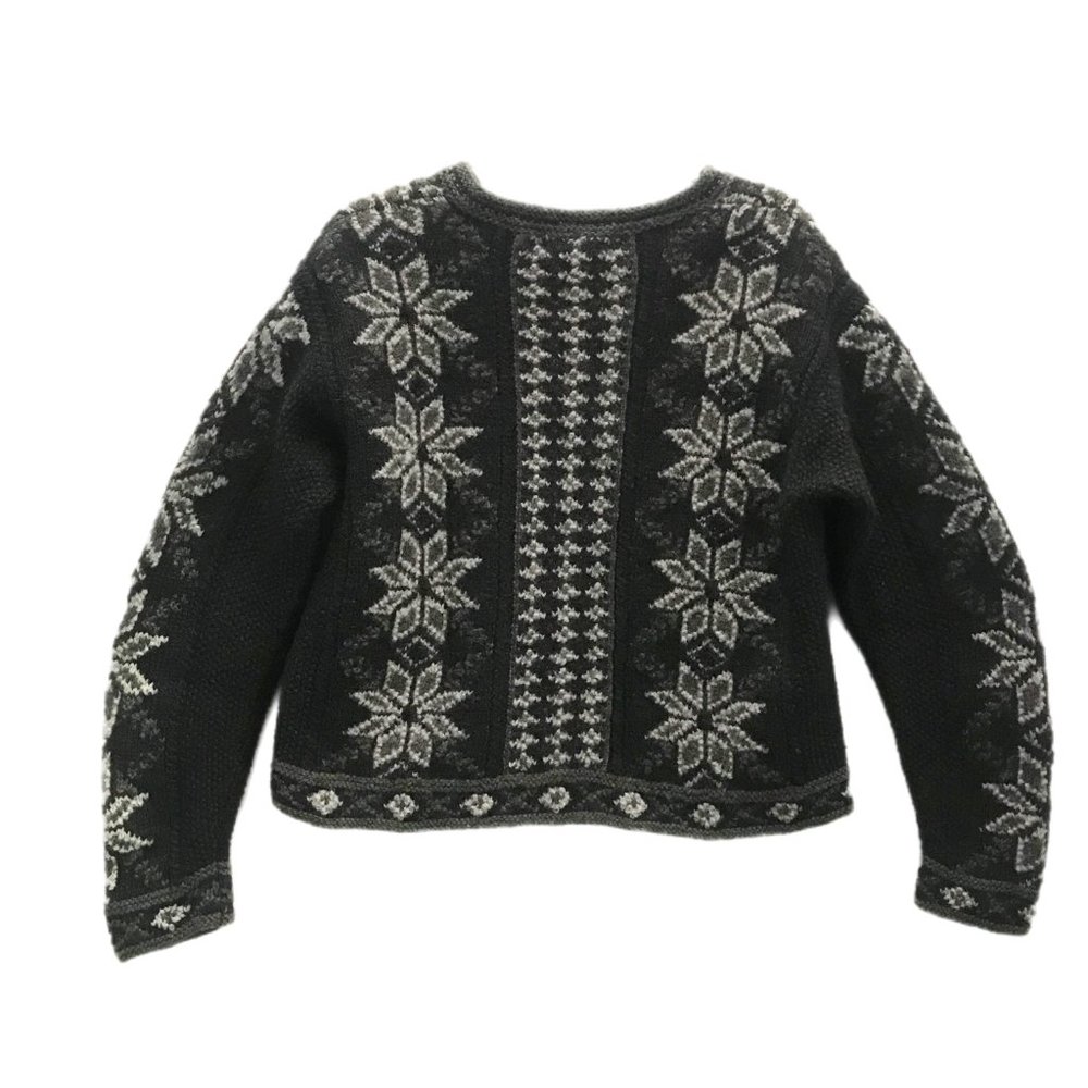 NOMADIC TRADERS Womens M Black Wool Fair Isle Zip Cardigan Sweater By Hand - Picture 2 of 11